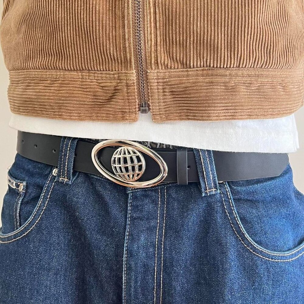y2k 2000s chrome worldwide futuristic emblem black and silver grunge emo belt - Picture 5 of 8